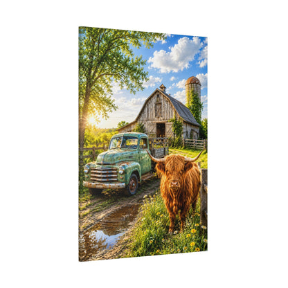 Highland and the Old Truck – Farmhouse Canvas Wall Art - ART OF ROYALS