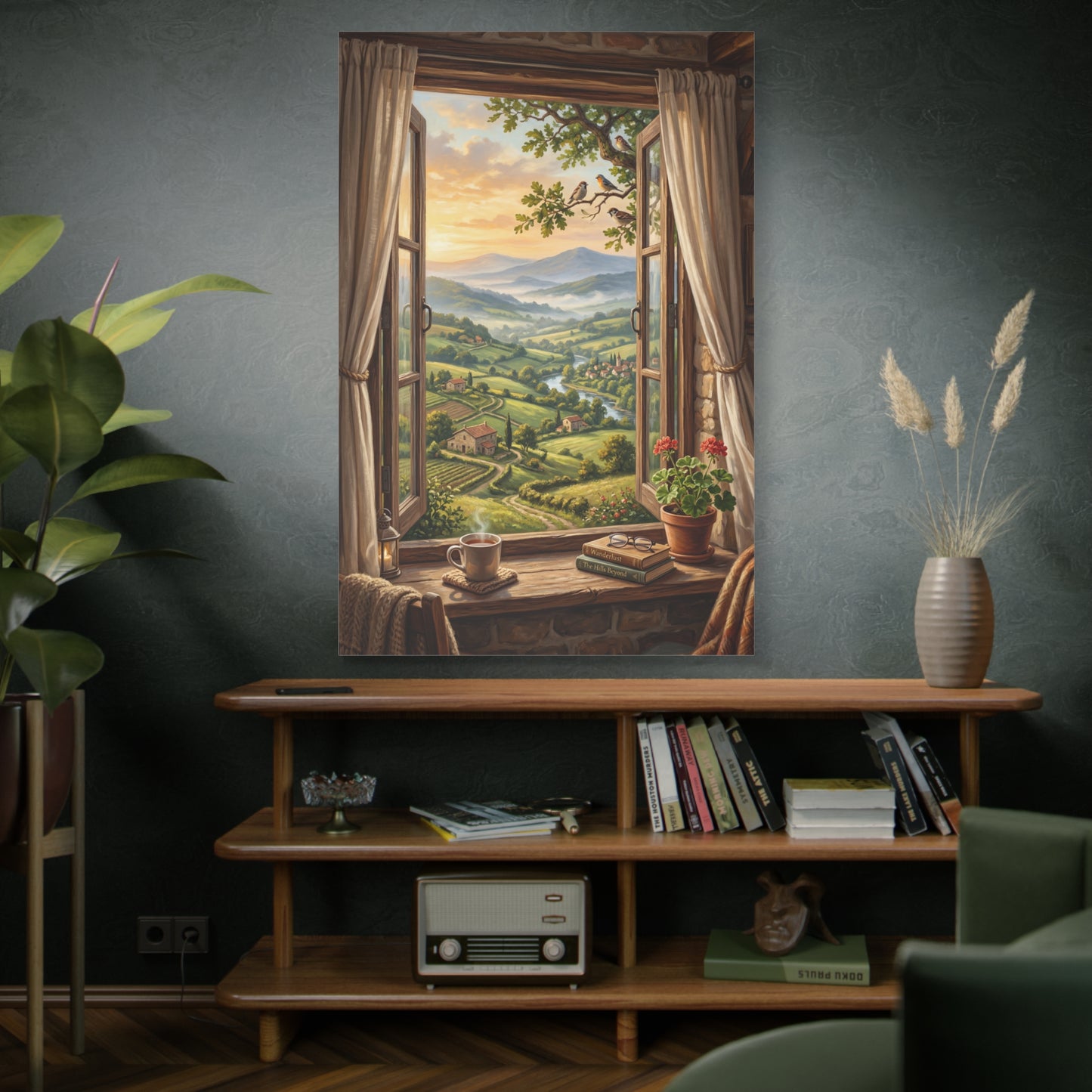 Window to the Countryside – Cozy Rustic Landscape Canvas Wall Art