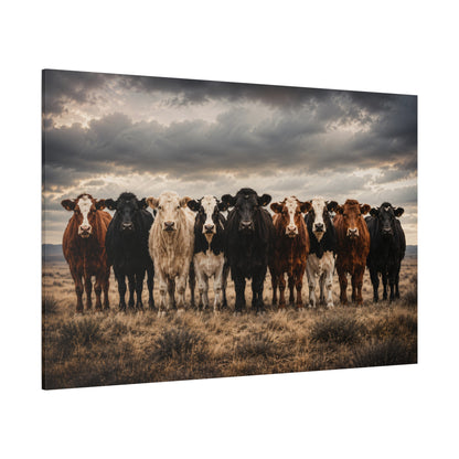 Diverse Cattle Herd Lineup Wrapped Canvas Wall Art – Dramatic Ranch Photography Print - ART OF ROYALS