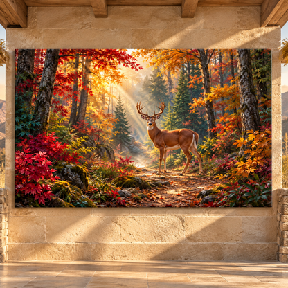Whitetail Buck in Autumn Forest Wrapped Canvas Wall Art – Fall Deer Woodland Decor - ART OF ROYALS