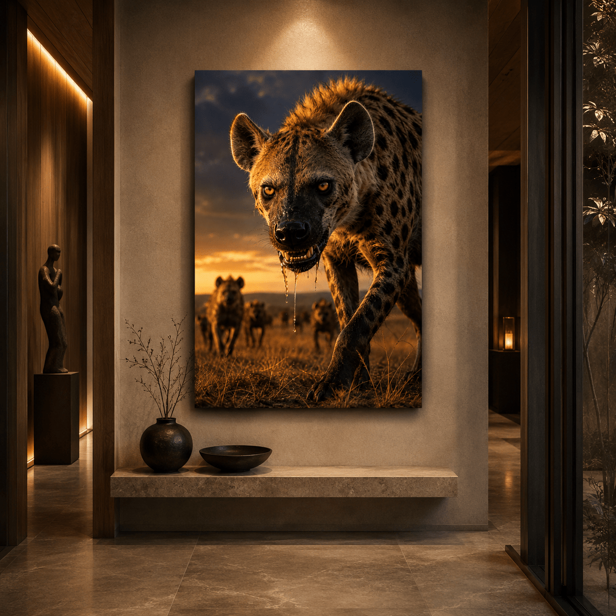 Snarling Spotted Hyena Pack Wrapped Canvas Wall Art – Fierce African Wildlife Predator Print - ART OF ROYALS