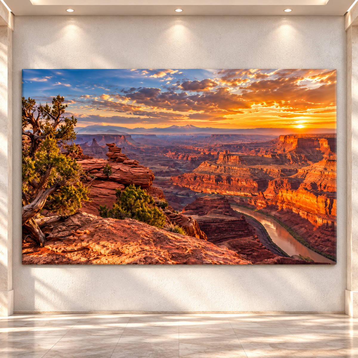 Colorado River Canyon at Golden Sunset Wrapped Canvas Wall Art – Southwest Red Rock Landscape Print
