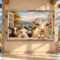 Farm Cow Family Wrapped Canvas Wall Art – Rustic Cattle & Calves Country Farmhouse Painting