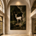 White Fallow Deer at Rose Grotto Wrapped Canvas Wall Art – Classical Fine Art Print