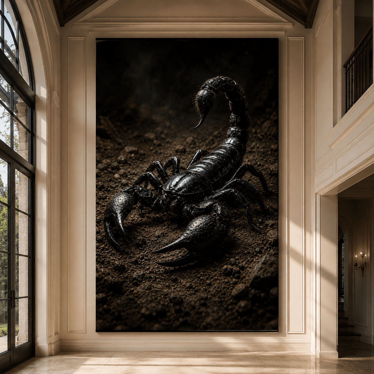 Black Scorpion Wrapped Canvas Wall Art – Dark Desert Arachnid Wildlife Print - ART OF ROYALS