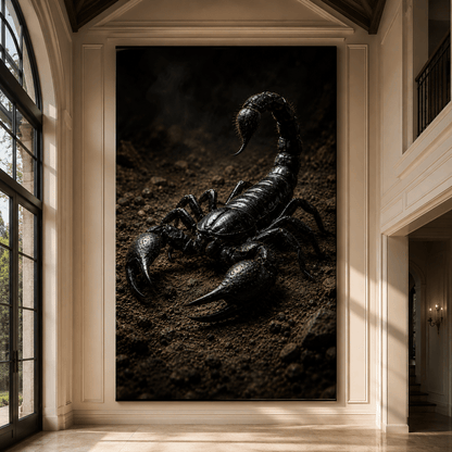 Black Scorpion Wrapped Canvas Wall Art – Dark Desert Arachnid Wildlife Print - ART OF ROYALS