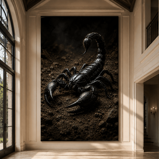 Black Scorpion Wrapped Canvas Wall Art – Dark Desert Arachnid Wildlife Print - ART OF ROYALS