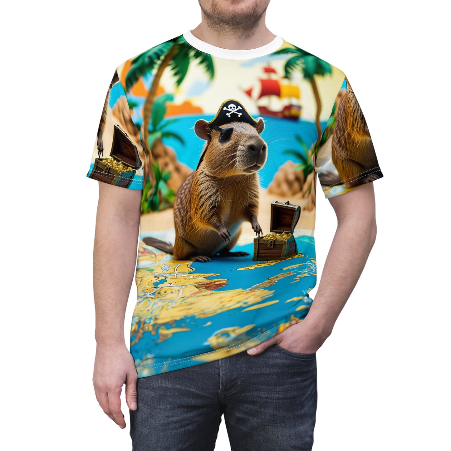 Treasure Island Capybara – Pirate Adventure T-Shirt 🏴‍☠️🌊