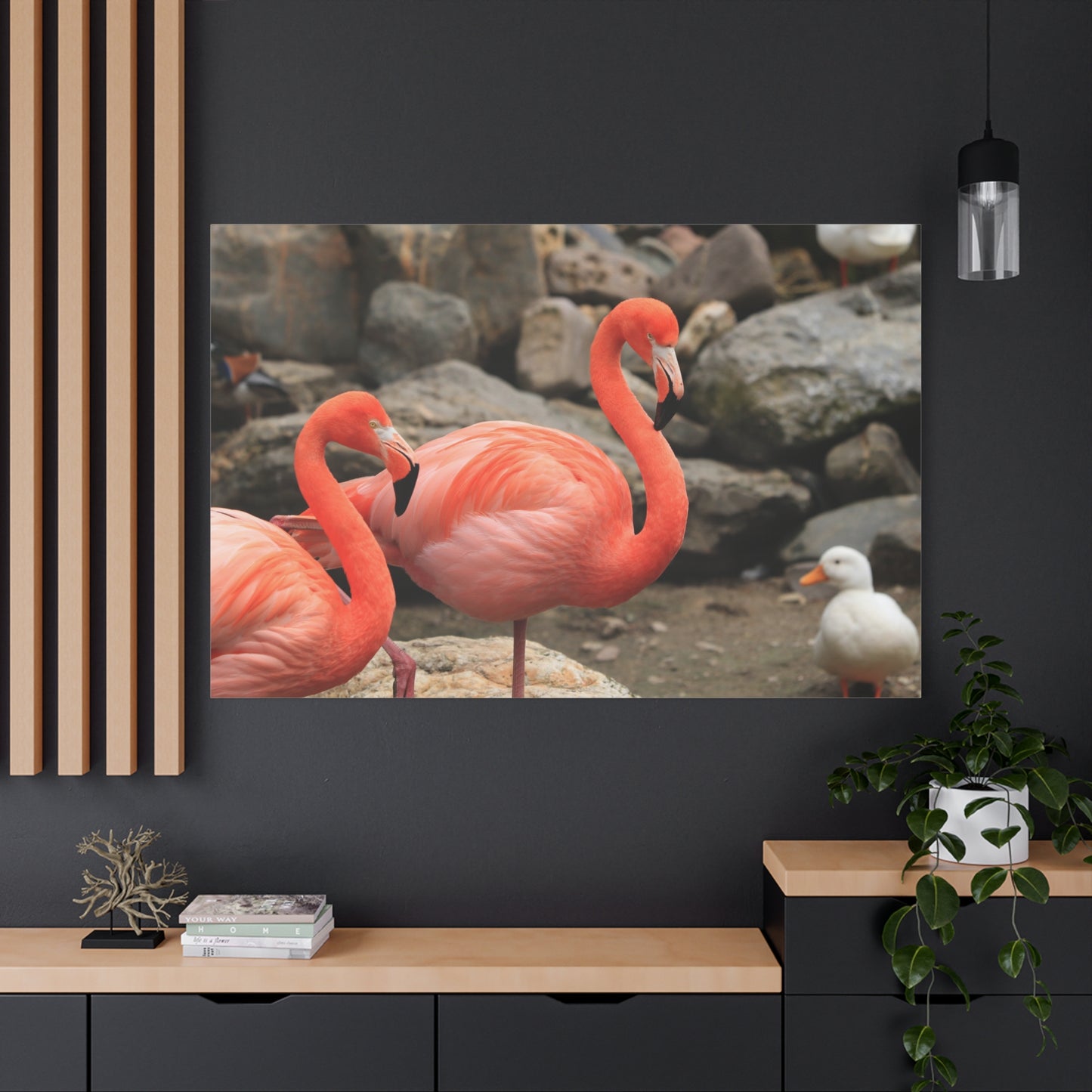 Pink Flamingo Canvas Wall Art – Elegant Tropical Bird Decor for Living Room & Office Spaces