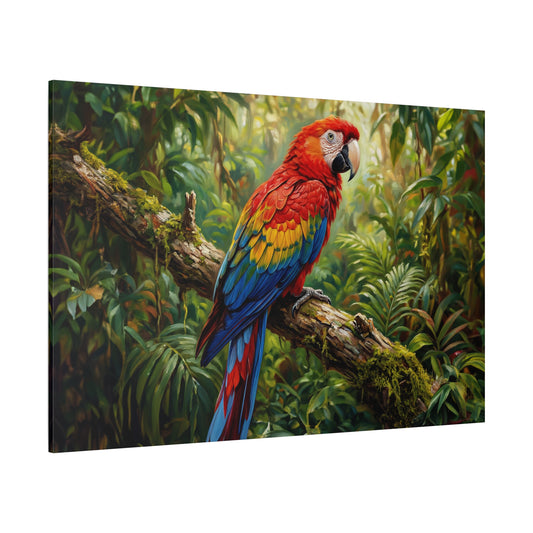 Scarlet Macaw in Tropical Jungle – Vibrant Exotic Bird Canvas Wall Art