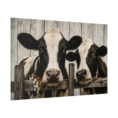 Cows with Wildflowers Wrapped Canvas Wall Art – Charming Farmhouse Photography Print - ART OF ROYALS