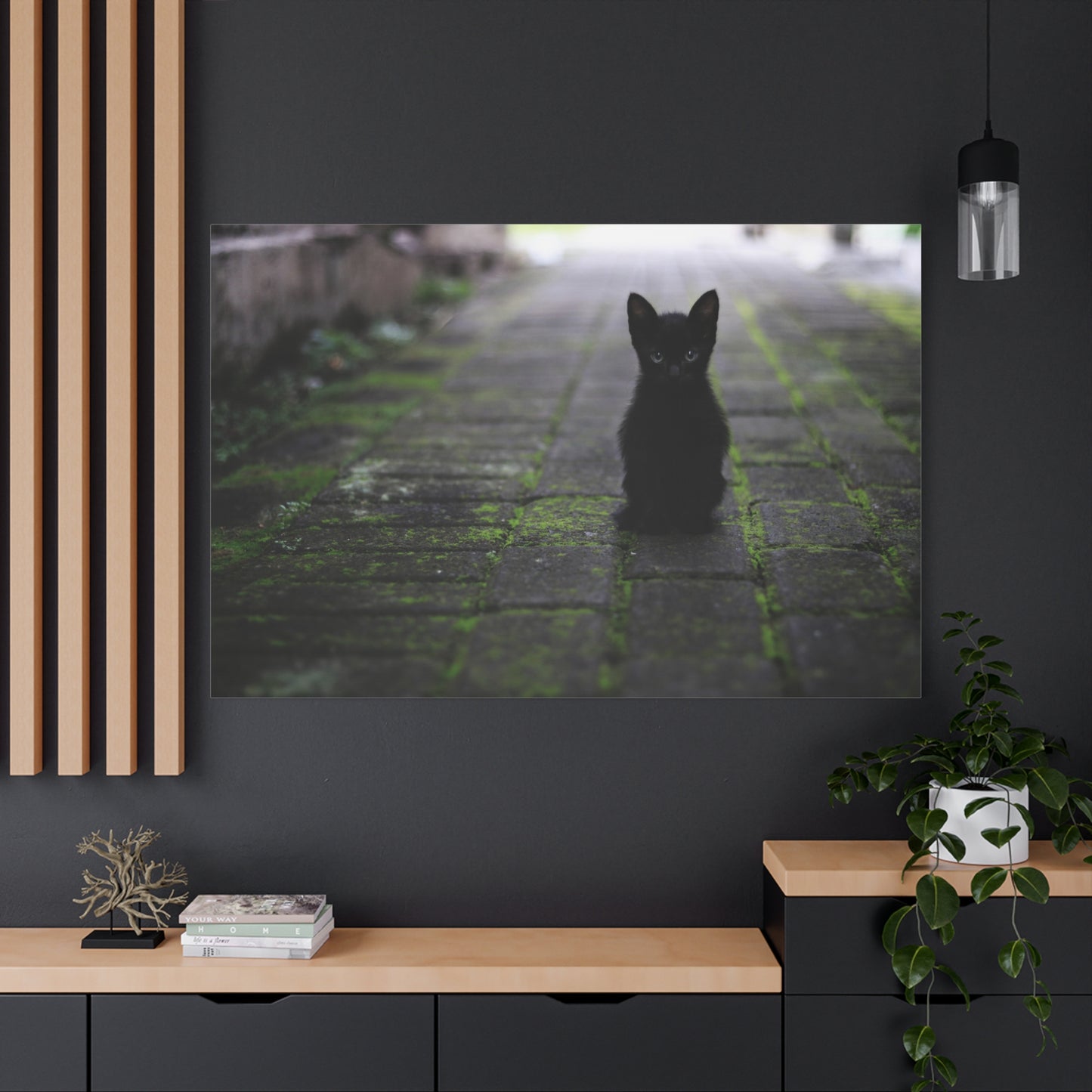 Mystical Black Cat Canvas Wall Art – Elegance Under the Stars