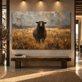 Black Sheep in Golden Meadow Wrapped Canvas Wall Art – Modern Rustic Farmhouse Painting