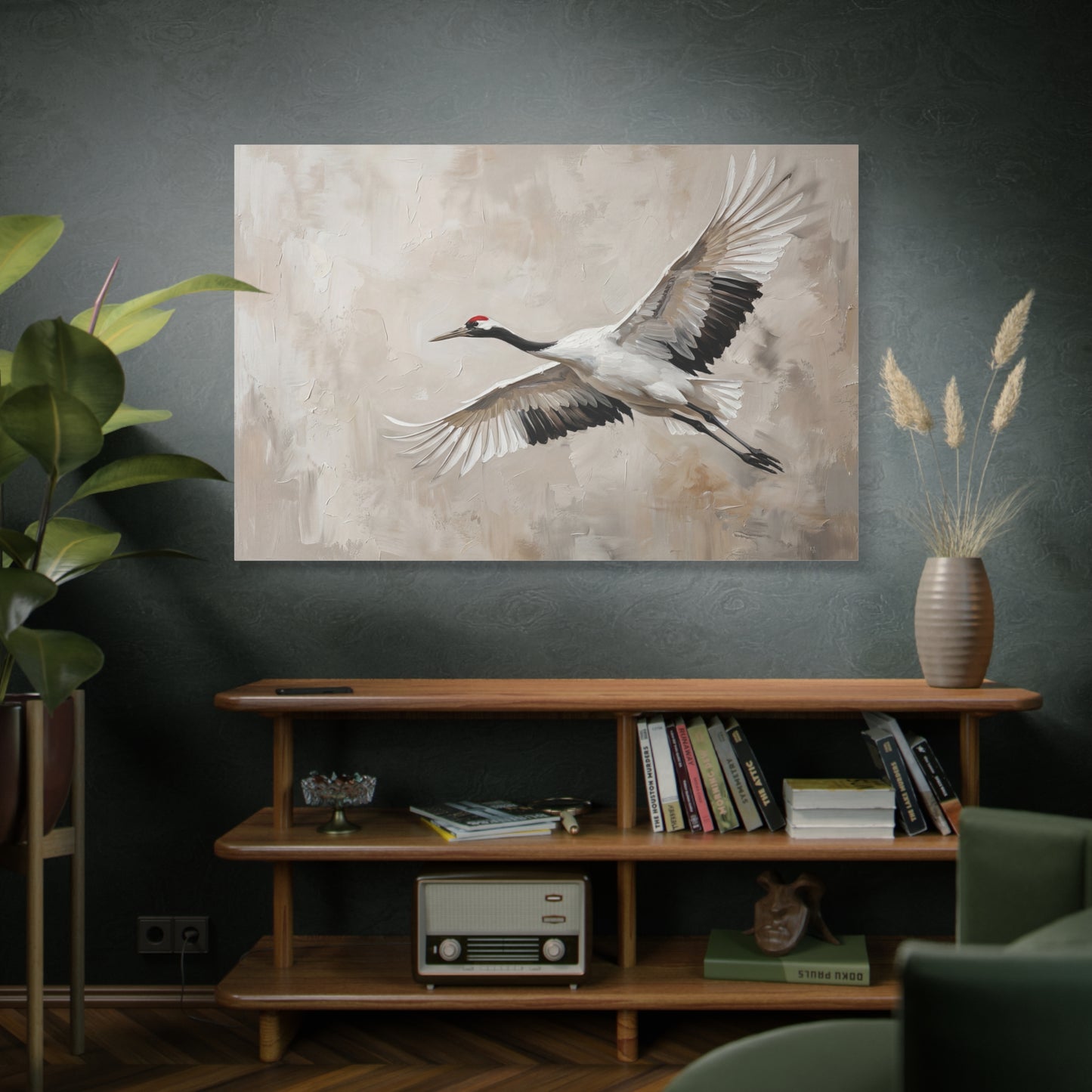 Grace in Flight – Elegant Crane Bird Canvas Wall Art