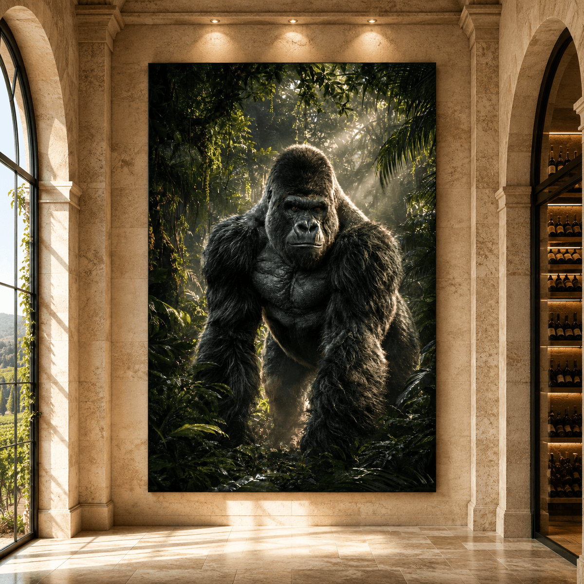 Silverback Gorilla in Jungle Wrapped Canvas Wall Art – Powerful Primate Wildlife Print - ART OF ROYALS