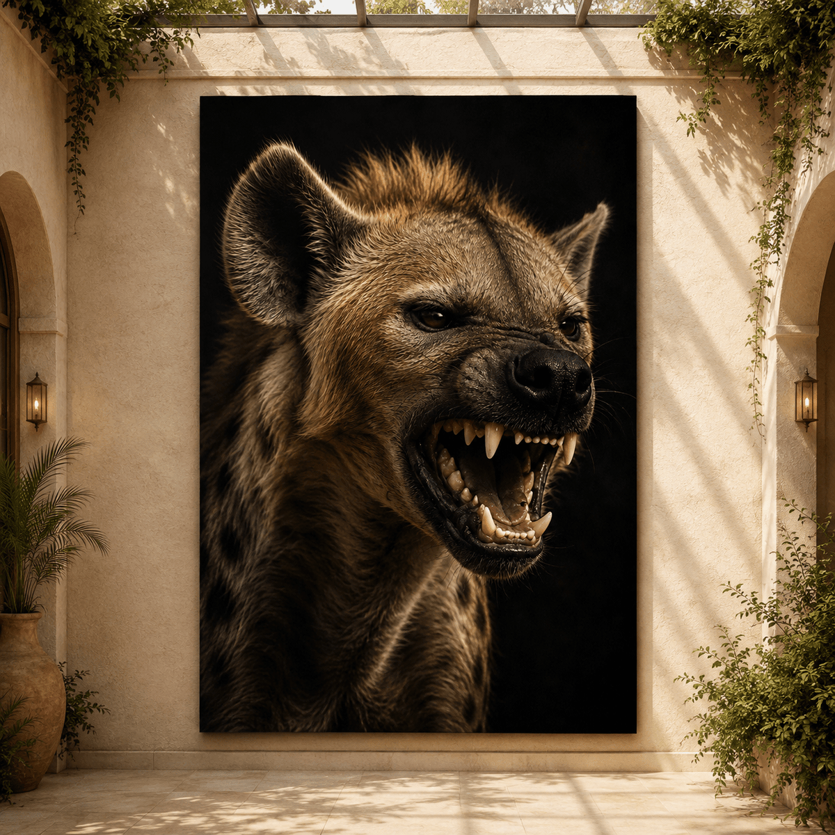 Snarling Hyena Wrapped Canvas Wall Art – Fierce African Wildlife Predator Portrait Print - ART OF ROYALS
