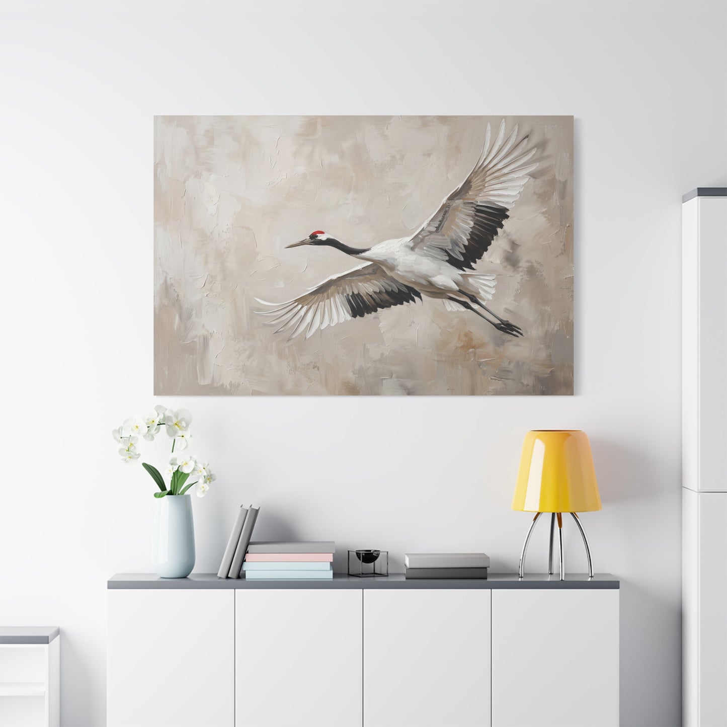 Grace in Flight – Elegant Crane Bird Canvas Wall Art
