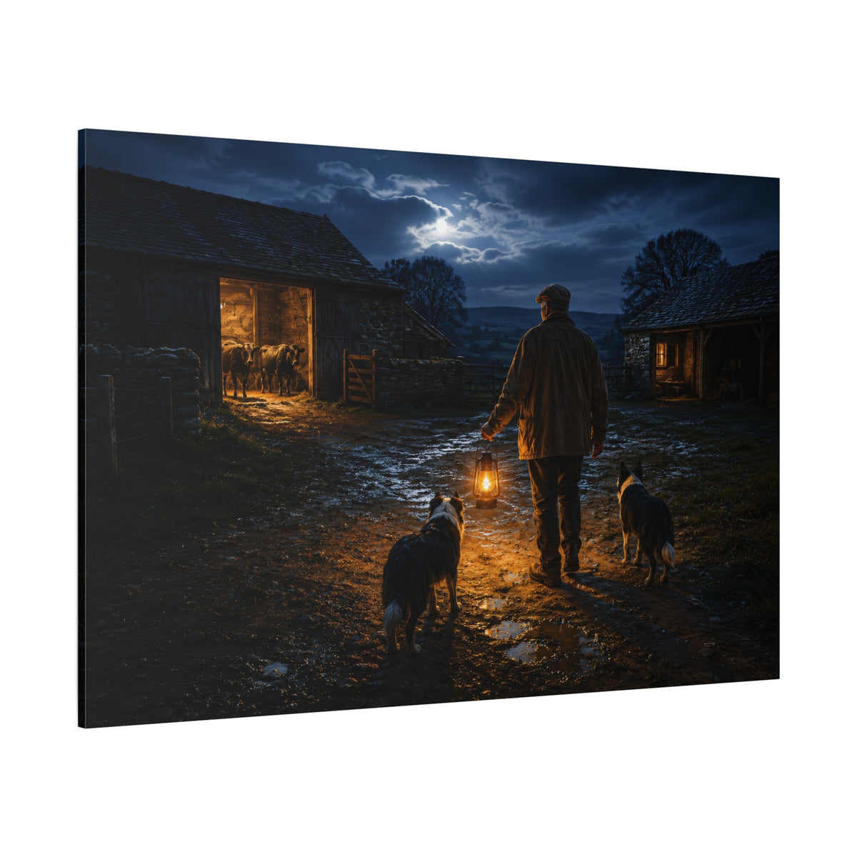 Last Rounds – Farmer with Lantern at Night Canvas Wall Art - ART OF ROYALS