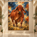 Red Brahman Cow Wrapped Canvas Wall Art – Rustic Cattle Portrait Painting