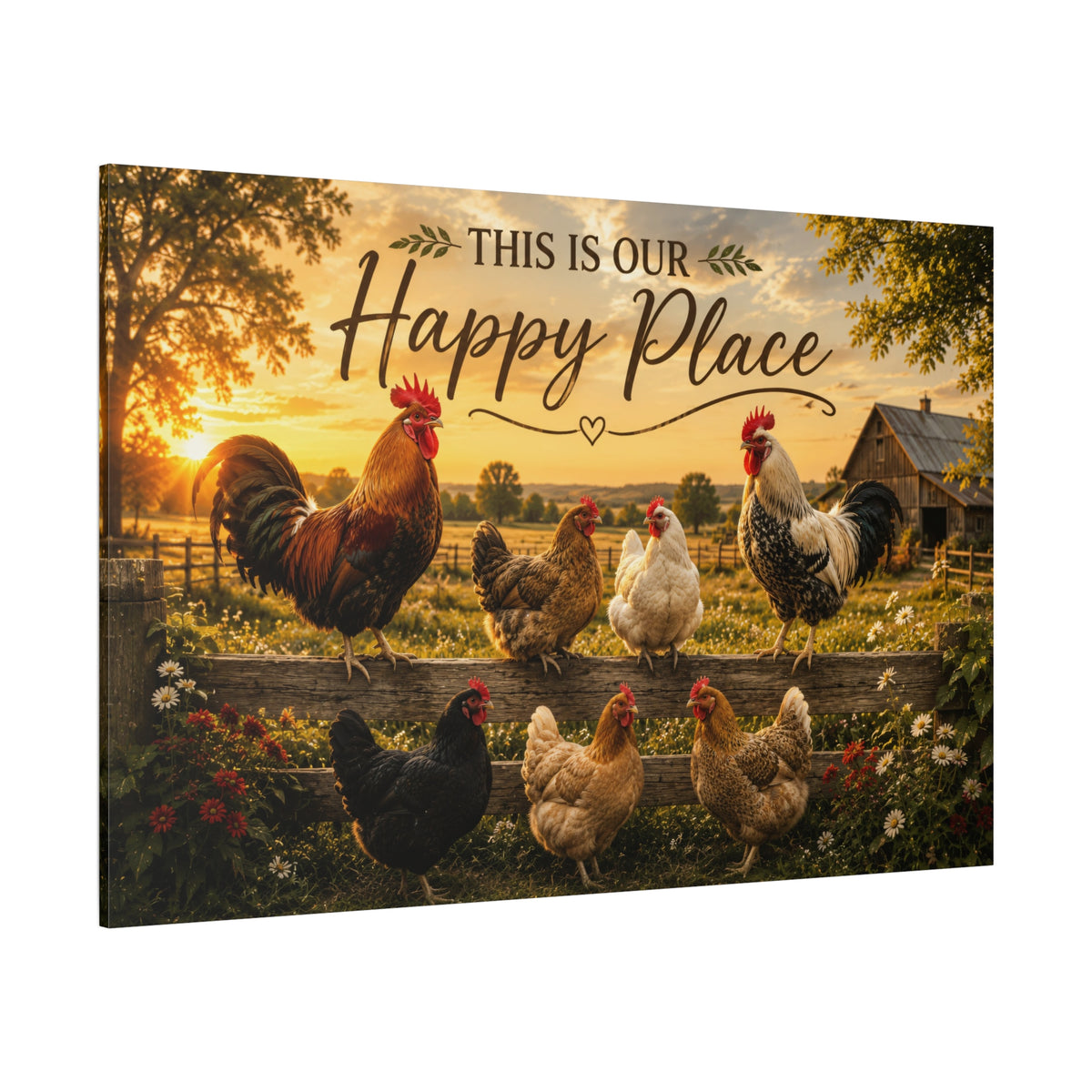This Is Our Happy Place – Rooster and Hen Farmhouse Canvas Wall Art - ART OF ROYALS