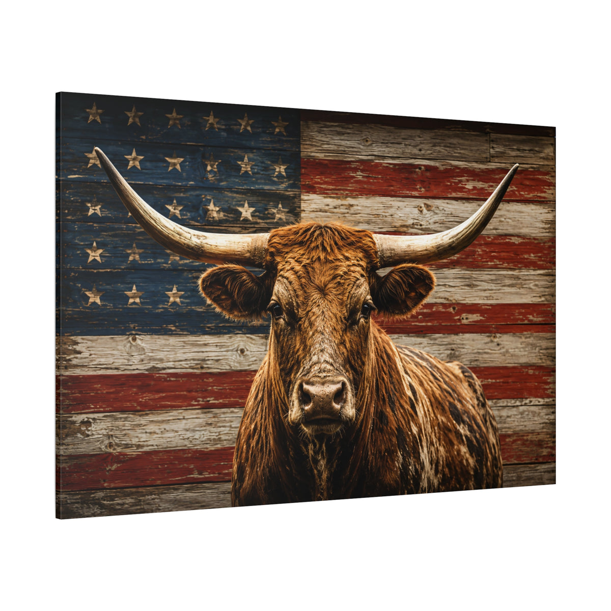 American Longhorn – Patriotic Texas Bull Canvas Wall Art - ART OF ROYALS