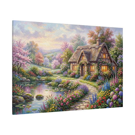 Enchanted Garden Cottage – Blooming Spring Countryside Canvas Wall Art