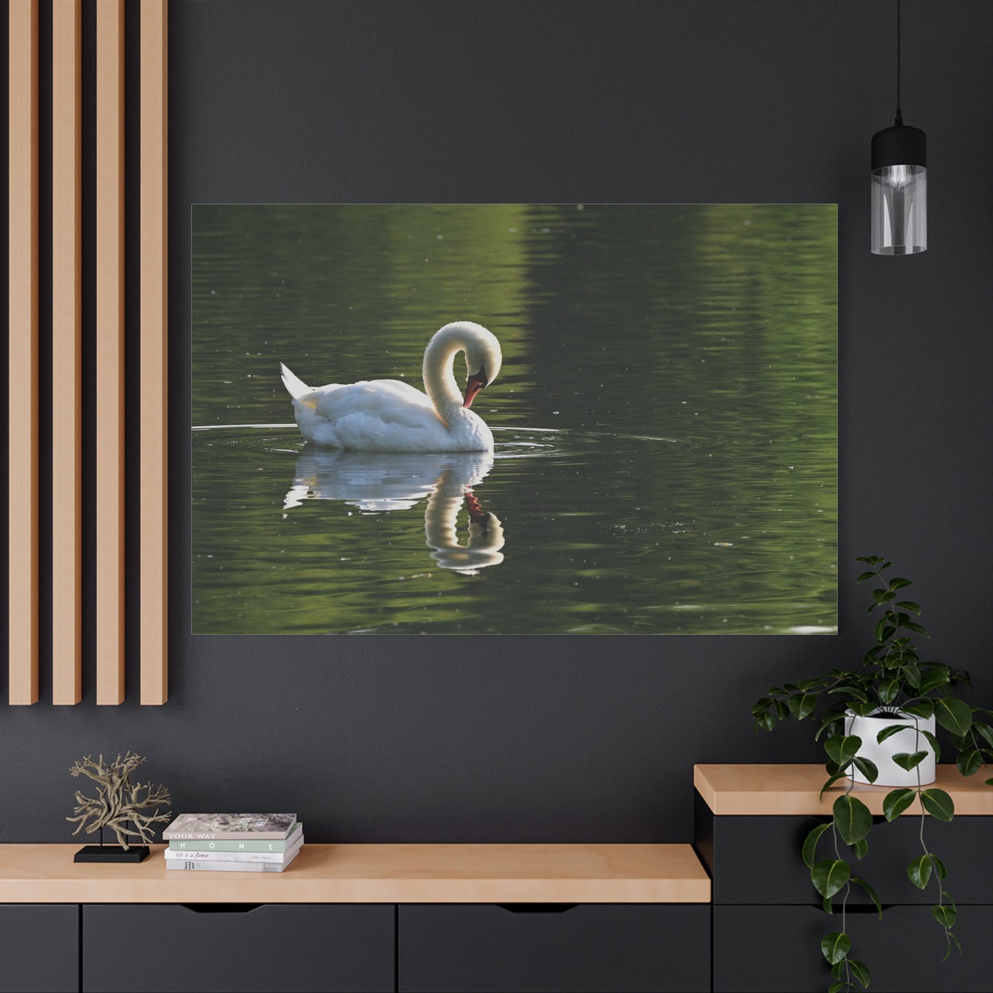 Graceful Swan Reflection Canvas Wall Art – Tranquil Elegance