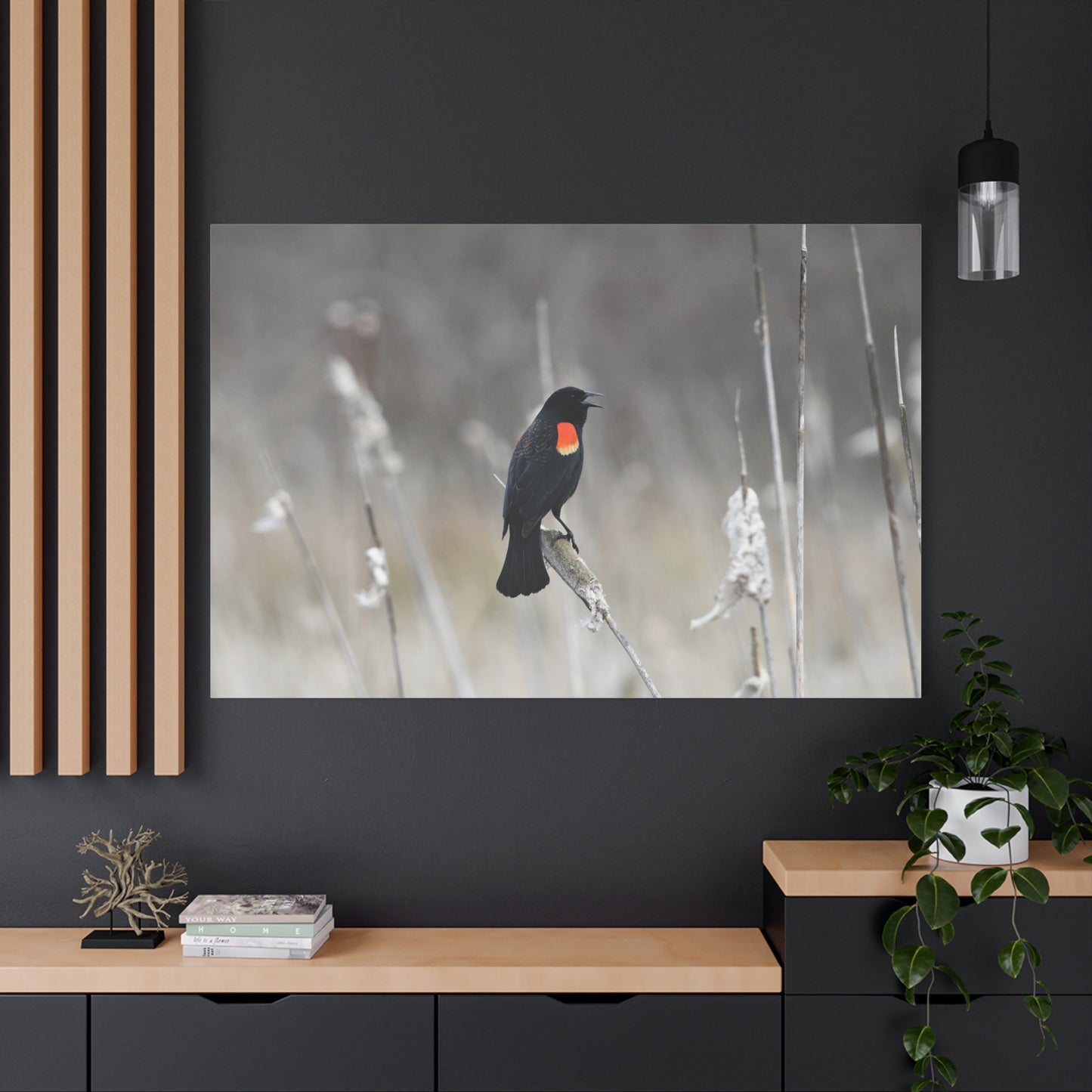 Red-Winged Blackbird Canvas Wall Art – Striking Wildlife Elegance