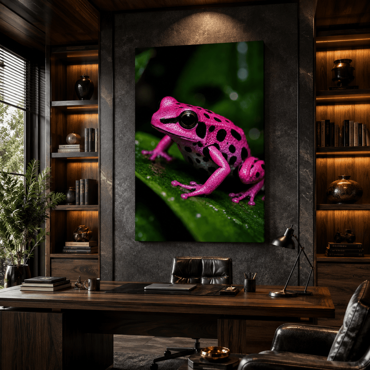 Pink Poison Dart Frog Wrapped Canvas Wall Art – Black Spotted Tropical Frog Print - ART OF ROYALS