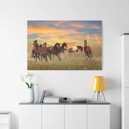 Serene Horses in Rolling Landscape Canvas Art – Nature’s Harmony