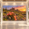 Blooming Desert Cactus at Sunset Wrapped Canvas Wall Art – Southwest Arizona Landscape Print