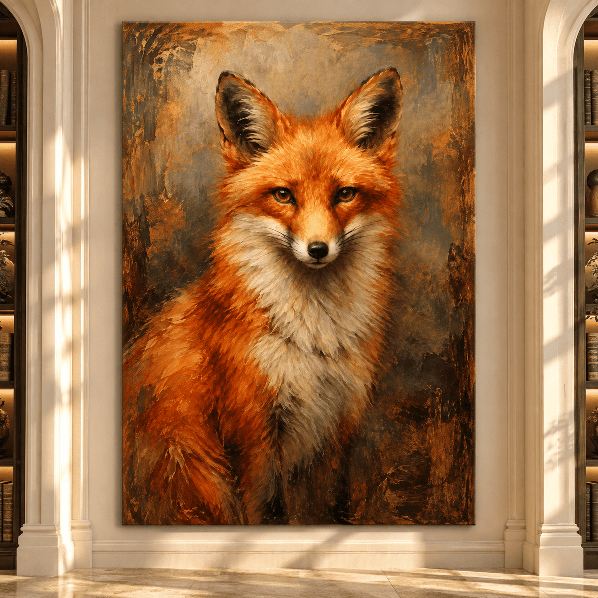 Red Fox Portrait Wrapped Canvas Wall Art – Rustic Woodland Wildlife Painting - ART OF ROYALS