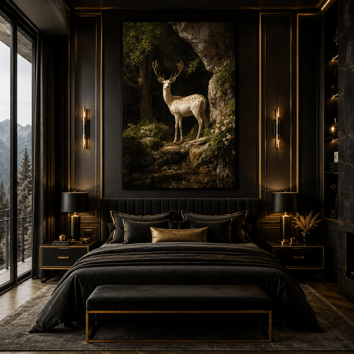 White Fallow Deer at Rose Grotto Wrapped Canvas Wall Art – Classical Fine Art Print - ART OF ROYALS