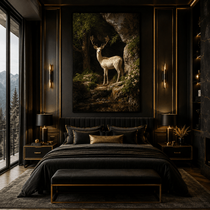 White Fallow Deer at Rose Grotto Wrapped Canvas Wall Art – Classical Fine Art Print - ART OF ROYALS