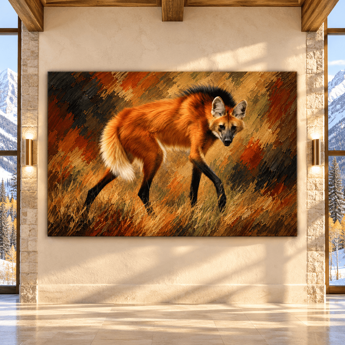 Maned Wolf Wrapped Canvas Wall Art – Chrysocyon Brachyurus Wildlife Painting - ART OF ROYALS