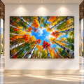 Autumn Birch Forest Wrapped Canvas Wall Art – Colorful Looking-Up Aspen Woodland Painting
