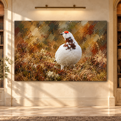 Willow Ptarmigan Wrapped Canvas Wall Art – White Grouse Autumn Tundra Painting