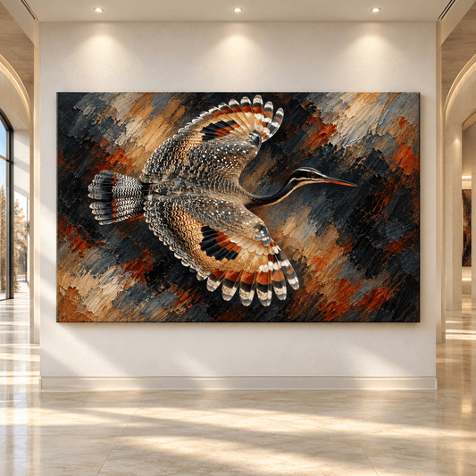 Sunbittern in Flight Wrapped Canvas Wall Art – Tropical Bird Wildlife Painting - ART OF ROYALS