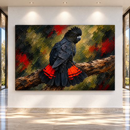Red-Tailed Black Cockatoo Wrapped Canvas Wall Art – Australian Black Cockatoo Wildlife Painting