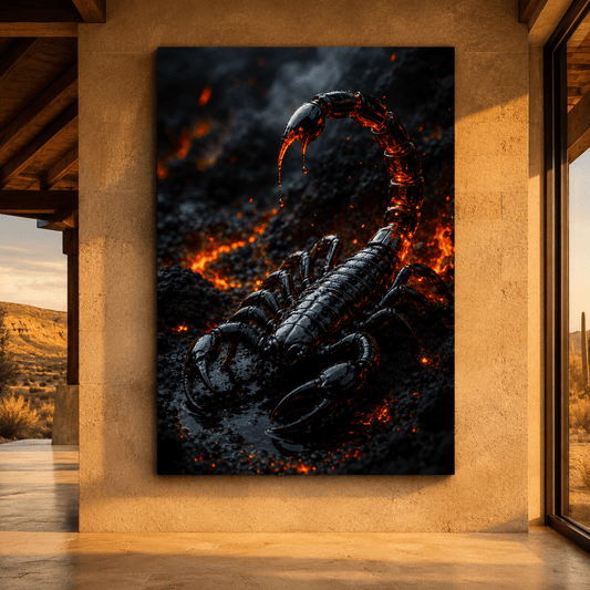 Black Scorpion Lava Wrapped Canvas Wall Art – Fiery Dark Arachnid Desert Print - ART OF ROYALS