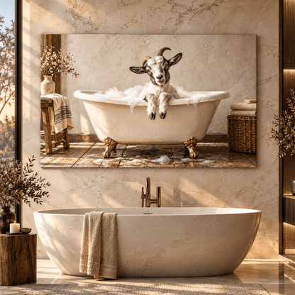 Baby Goat in Clawfoot Bathtub Wrapped Canvas Wall Art – Funny Rustic Farmhouse Bathroom Decor