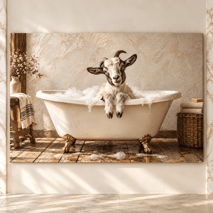 Baby Goat in Clawfoot Bathtub Wrapped Canvas Wall Art – Funny Rustic Farmhouse Bathroom Decor