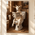 Funny Goat on Toilet Wrapped Canvas Wall Art – “Are You Pooping?” Rustic Farmhouse Bathroom Decor
