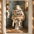 Funny Sheep Reading Newspaper on Toilet Wrapped Canvas Wall Art – “Are You Pooping?” Farmhouse Bathroom Decor