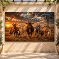 Goat Herd at Sunset Wrapped Canvas Wall Art – Rustic Farmhouse Ranch Windmill Landscape