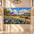 Texas Longhorn Herd by Lone Star Barn Wrapped Canvas Wall Art – Bluebonnet Ranch Landscape Painting