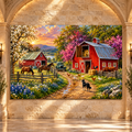 Border Collie on Colorful Farm Wrapped Canvas Wall Art – Red Barn, Horses & Country Animals Painting