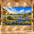 Texas Bluebonnet Field Wrapped Canvas Wall Art – Hill Country Wildflower & Rustic Fence Landscape