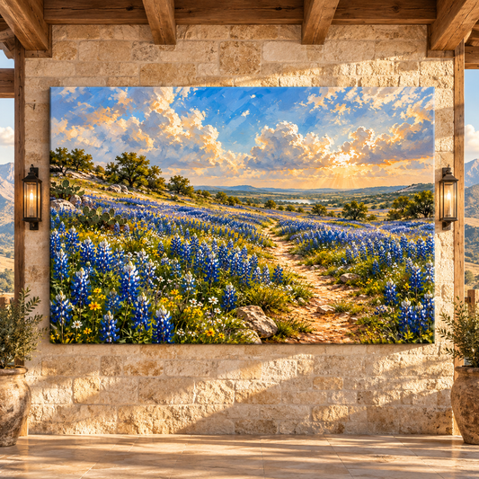 Texas Bluebonnet Trail Wrapped Canvas Wall Art – Hill Country Wildflower Landscape Painting - ART OF ROYALS