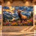 Rocky Mountain Bull Elk Wrapped Canvas Wall Art – Majestic Elk in Alpine Wildflower Landscape